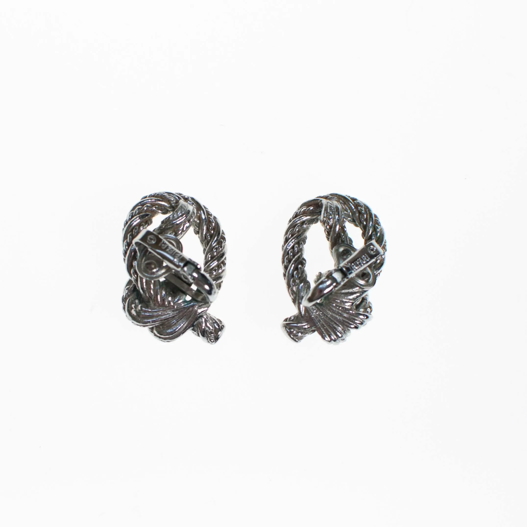 Crown Trifari Silver Knot Earrings, Clip On