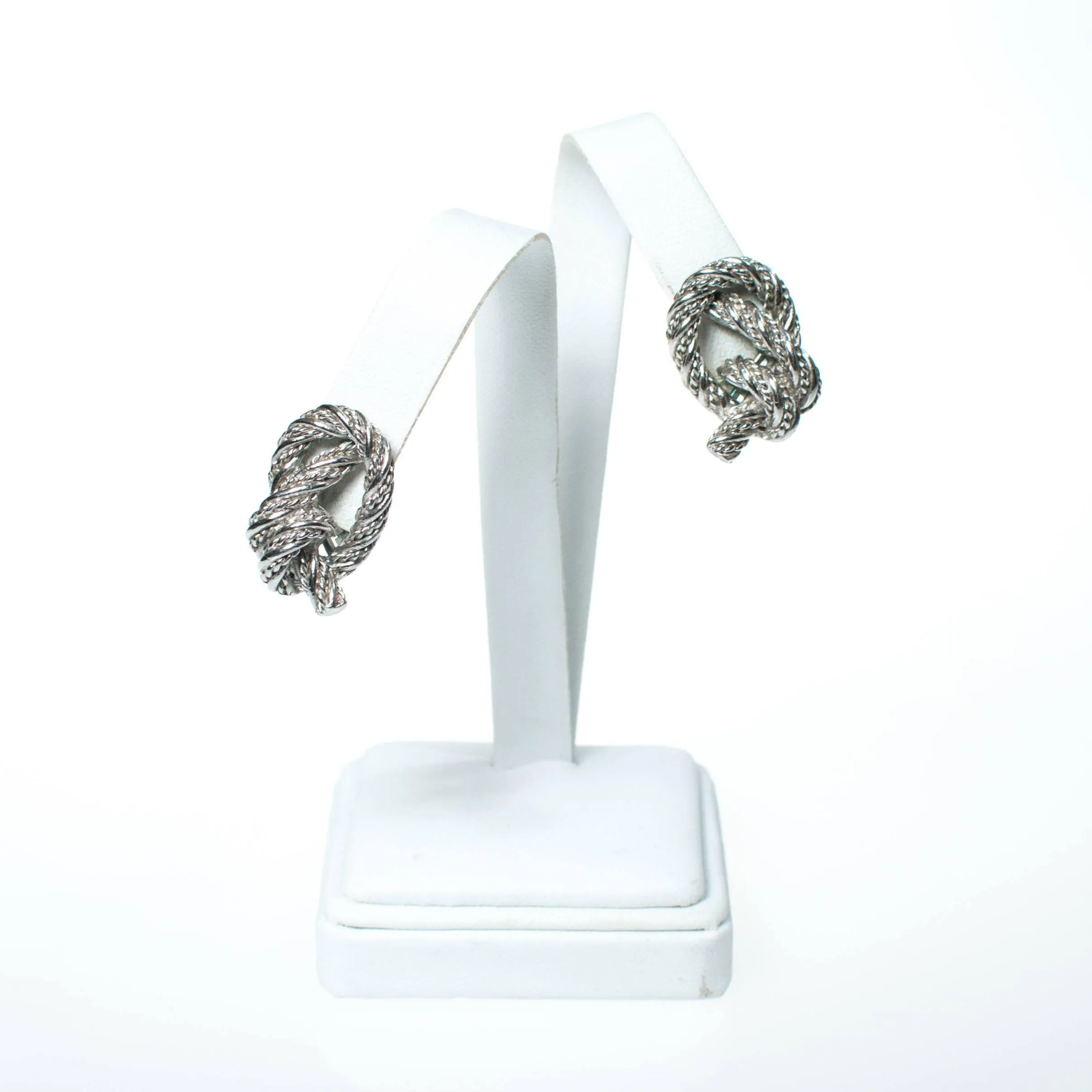 Crown Trifari Silver Knot Earrings, Clip On
