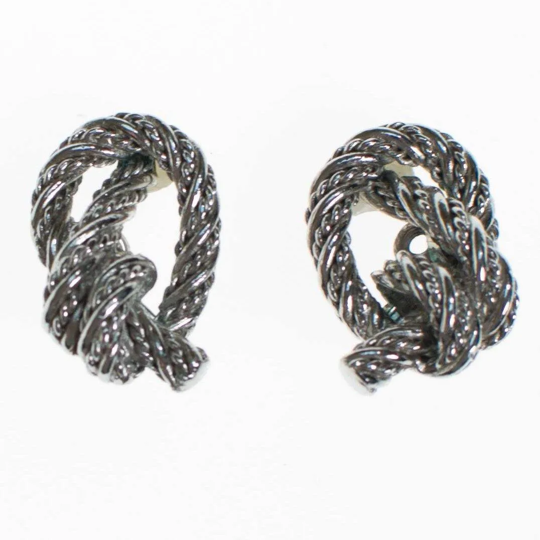 Crown Trifari Silver Knot Earrings, Clip On