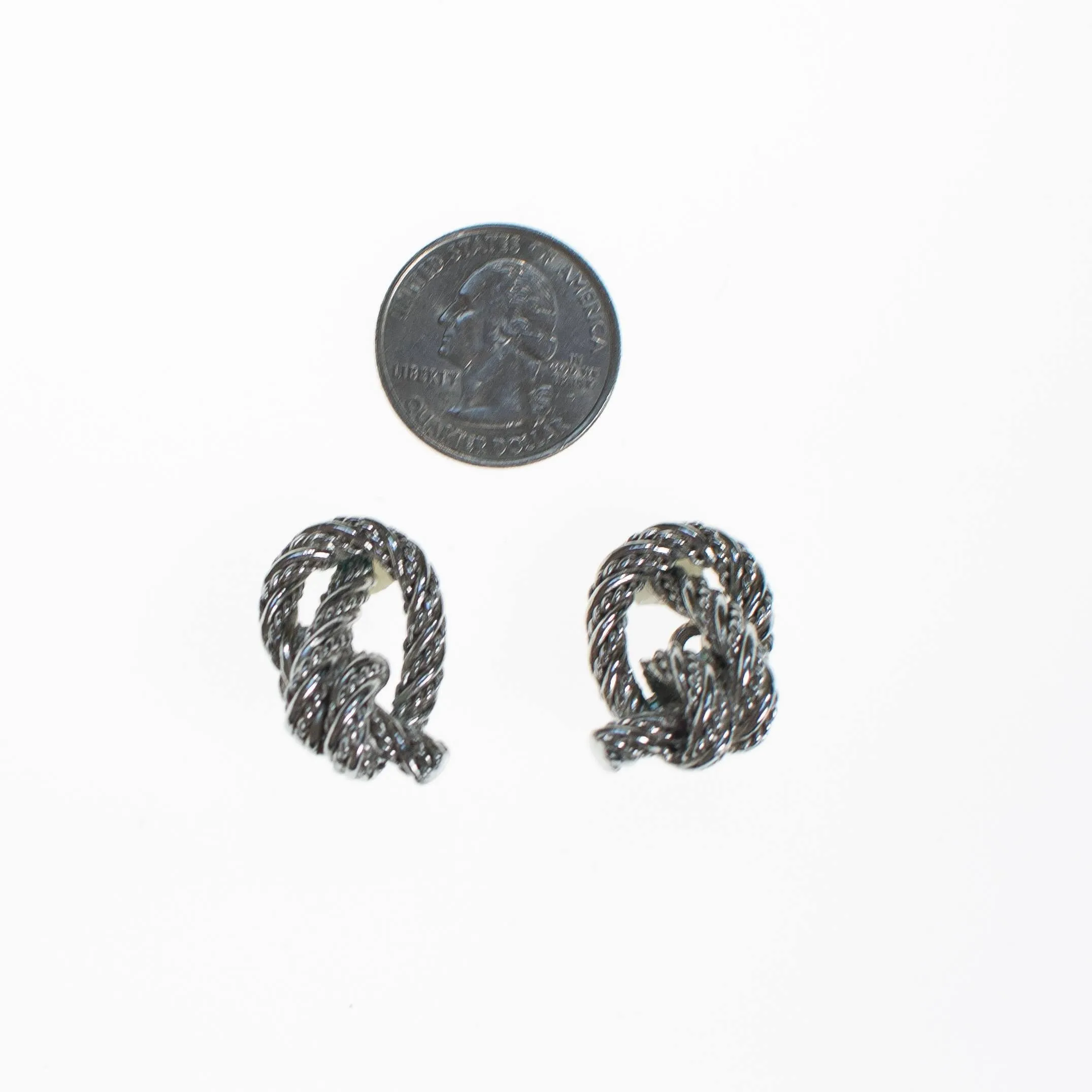 Crown Trifari Silver Knot Earrings, Clip On