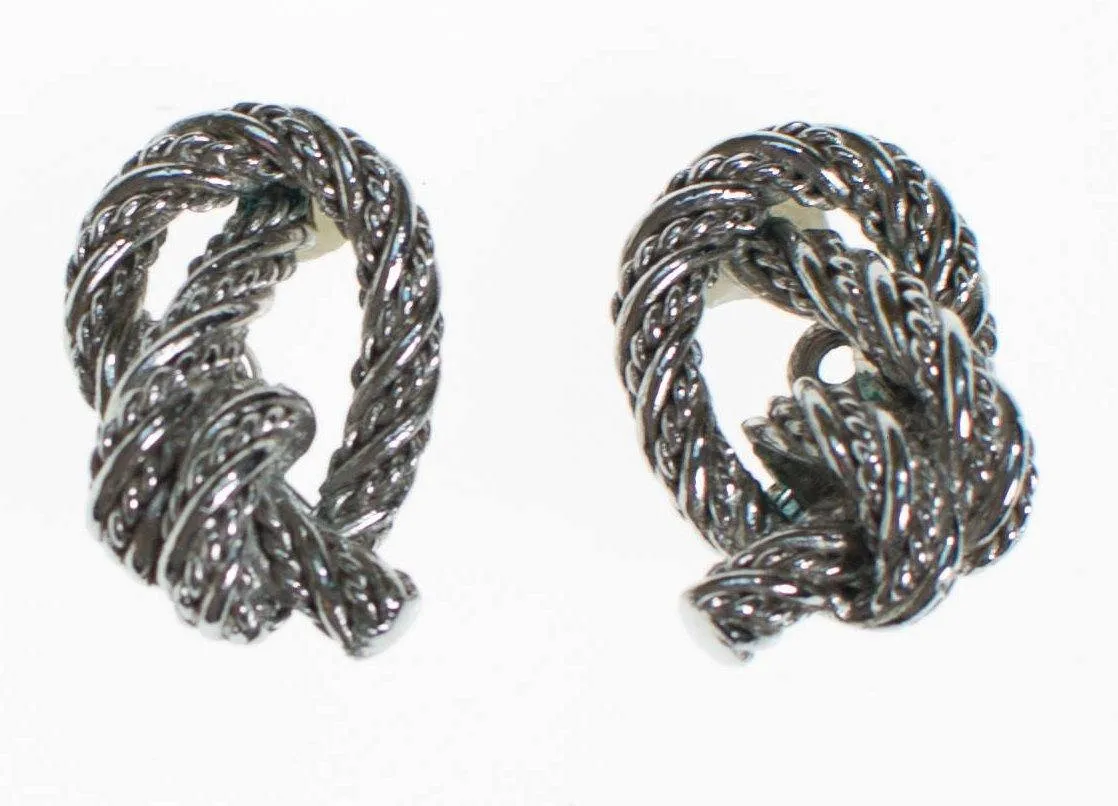 Crown Trifari Silver Knot Earrings, Clip On