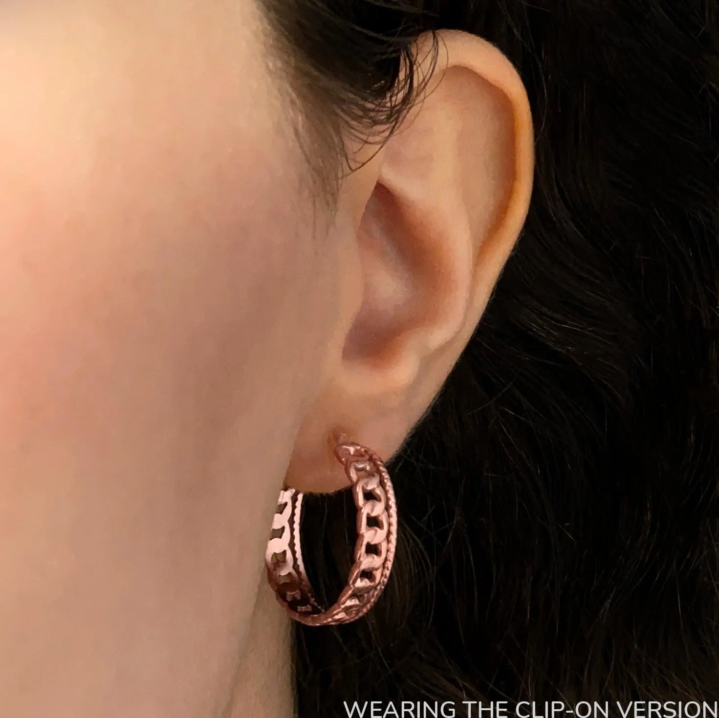 CUBAN CHAIN HOOP CLIP-ON EARRINGS IN ROSE GOLD