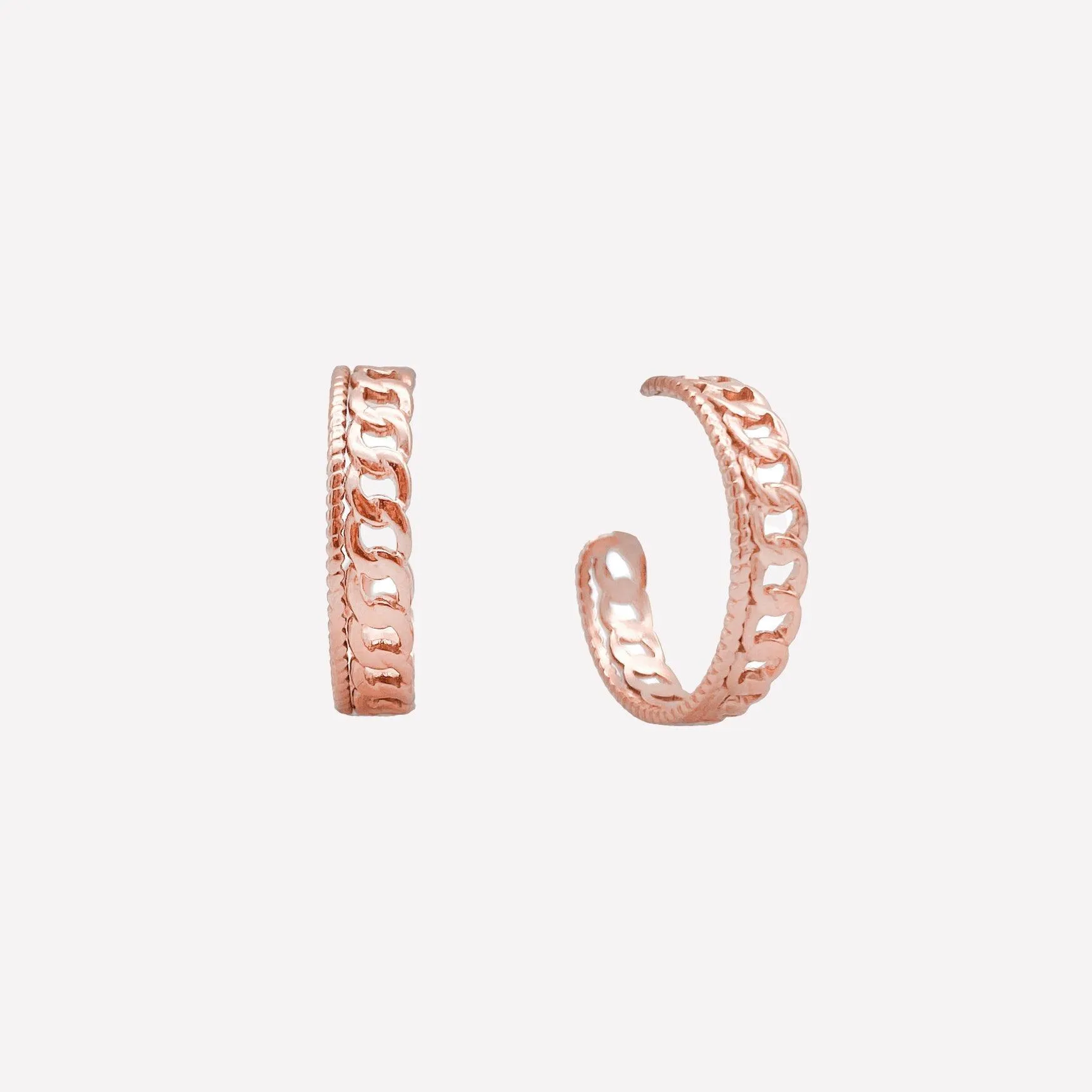 CUBAN CHAIN HOOP CLIP-ON EARRINGS IN ROSE GOLD