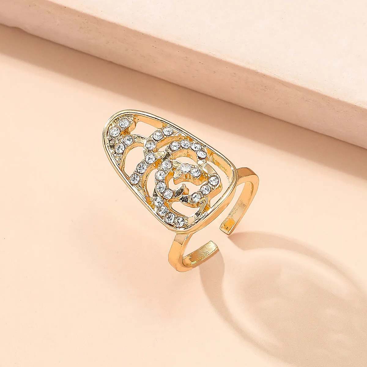 Cubic Zirconia & 18K Gold-Plated Flower Adjustable Midi Ring