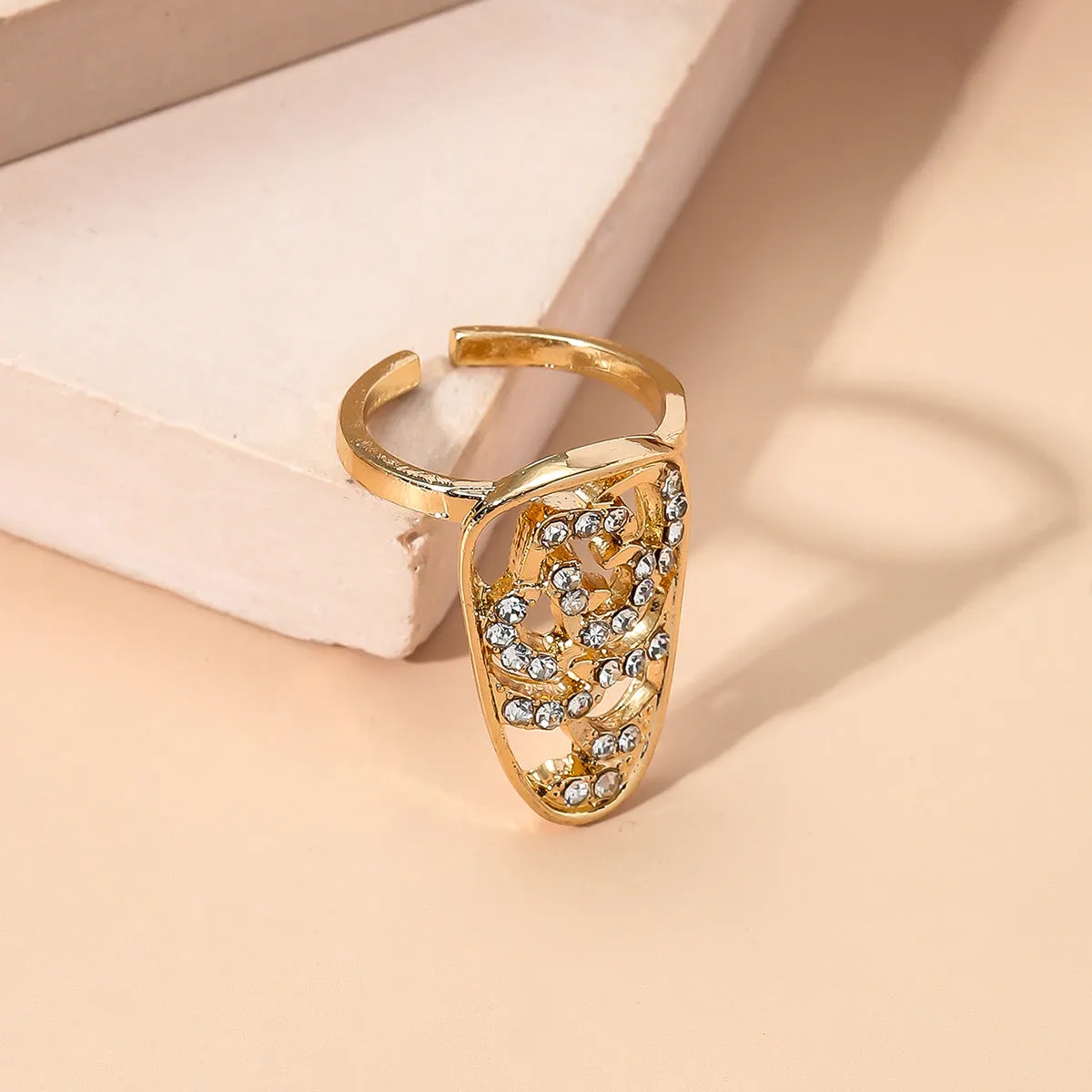 Cubic Zirconia & 18K Gold-Plated Flower Adjustable Midi Ring