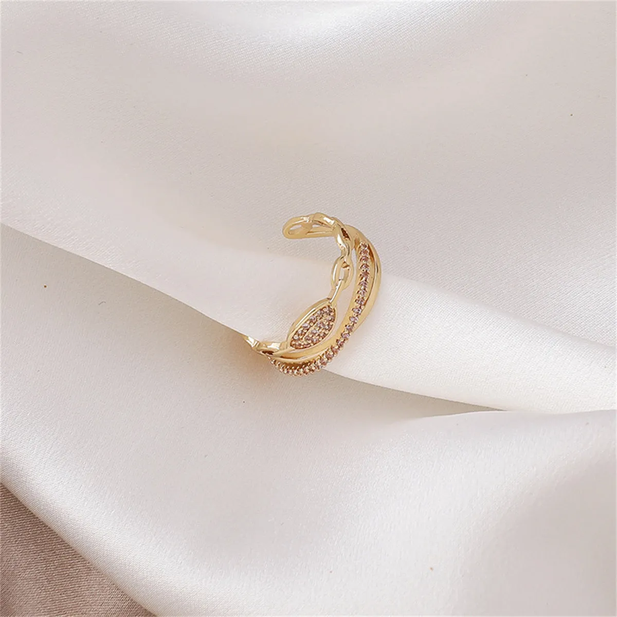 Cubic Zirconia & 18K Gold-Plated Layered Chain Adjustable Ring