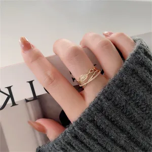 Cubic Zirconia & 18K Gold-Plated Layered Chain Adjustable Ring