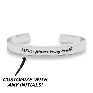 Custom Initials Forever In My Heart Silver Cuff Bracelet