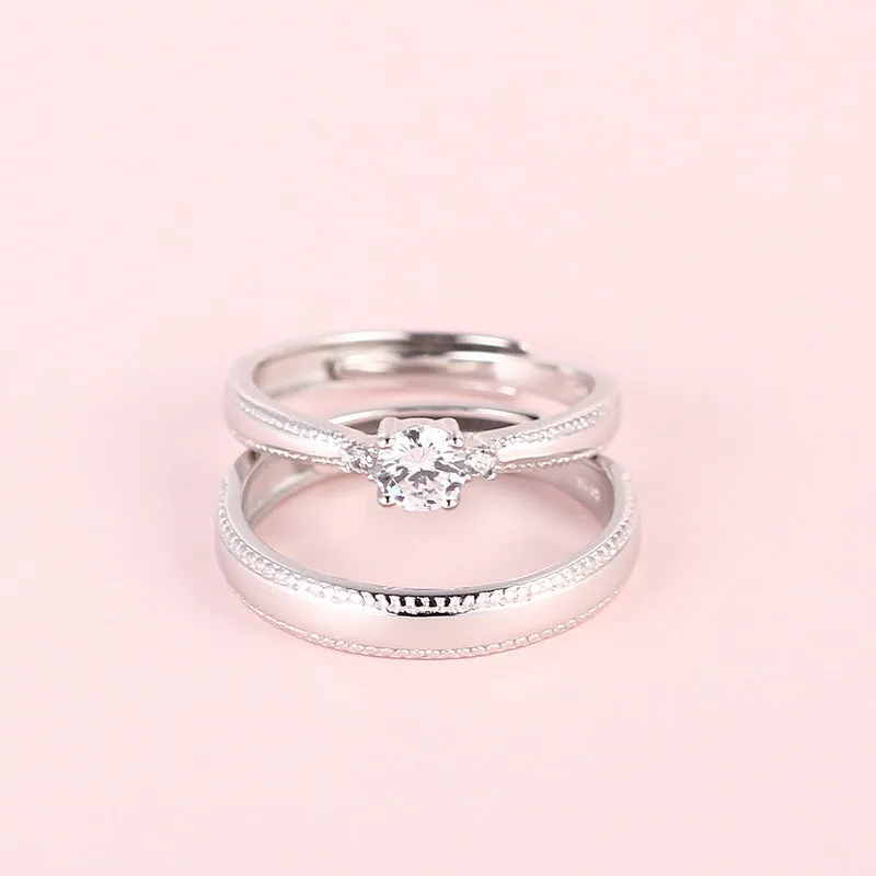 Customized Polished Couple Ring Personalized Bean Striped Side Adjustable Ring