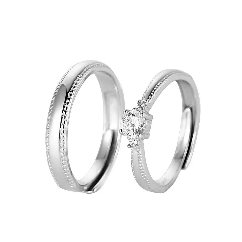 Customized Polished Couple Ring Personalized Bean Striped Side Adjustable Ring