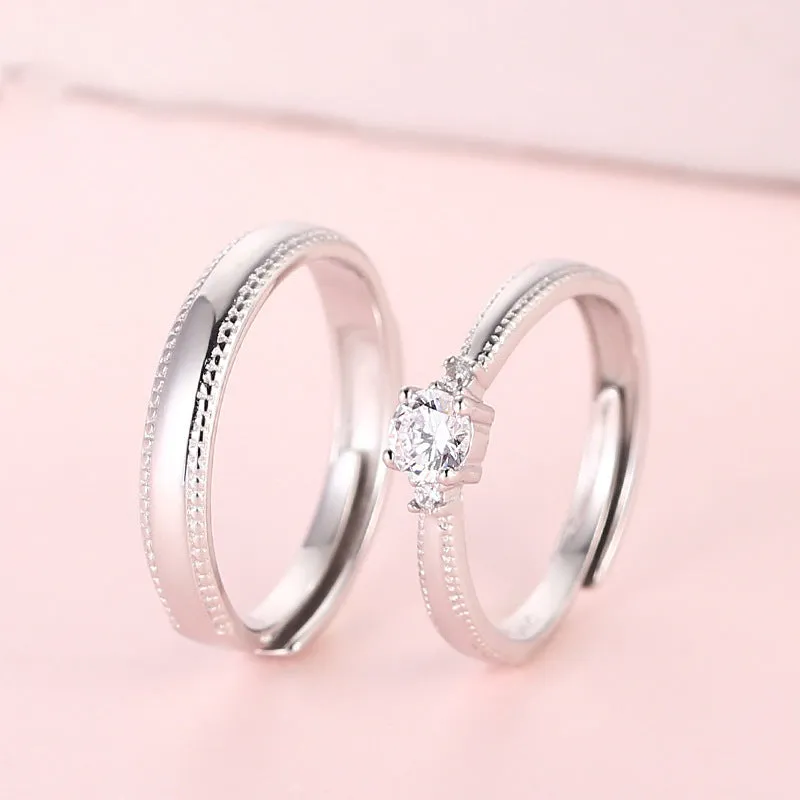 Customized Polished Couple Ring Personalized Bean Striped Side Adjustable Ring
