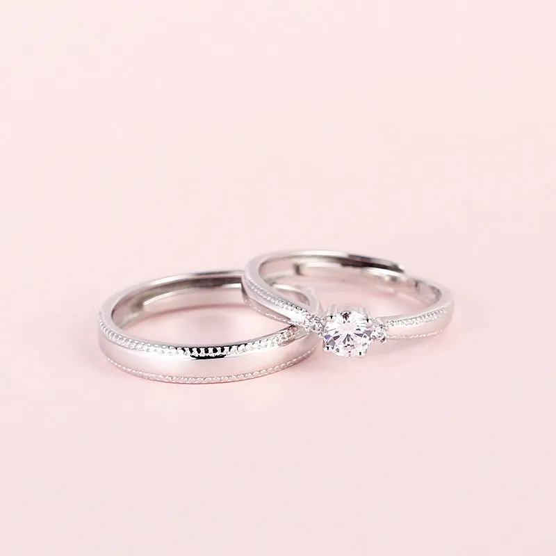 Customized Polished Couple Ring Personalized Bean Striped Side Adjustable Ring