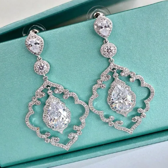 CZ Art Deco Chandelier Earrings, Cubic Zirconia Crystal Earrings, Dangle Drop Bridal Earrings, Wedding Jewelry, Vintage Wedding Earrings