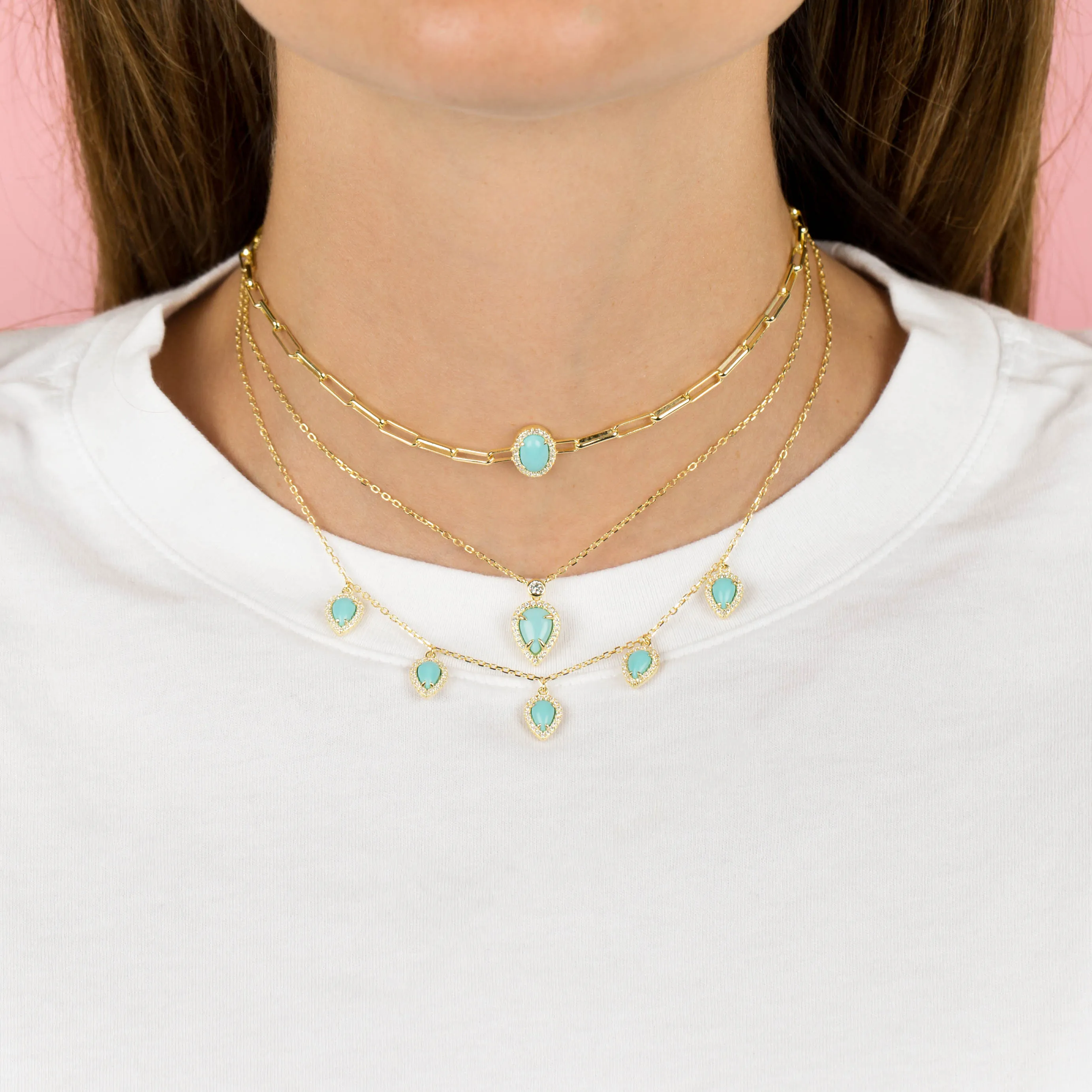 CZ Turquoise Teardrop Necklace