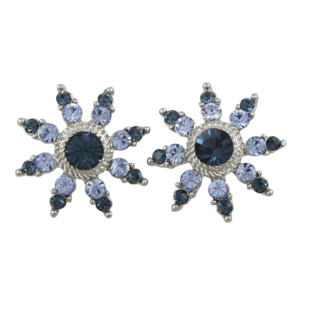 Dark and Light Blue Crystal Flower Pierced Earring - REC828