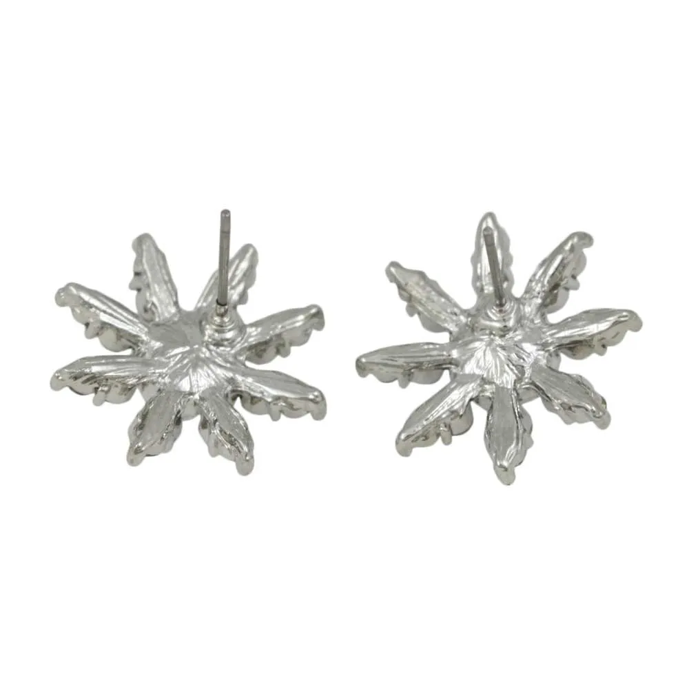 Dark and Light Blue Crystal Flower Pierced Earring - REC828
