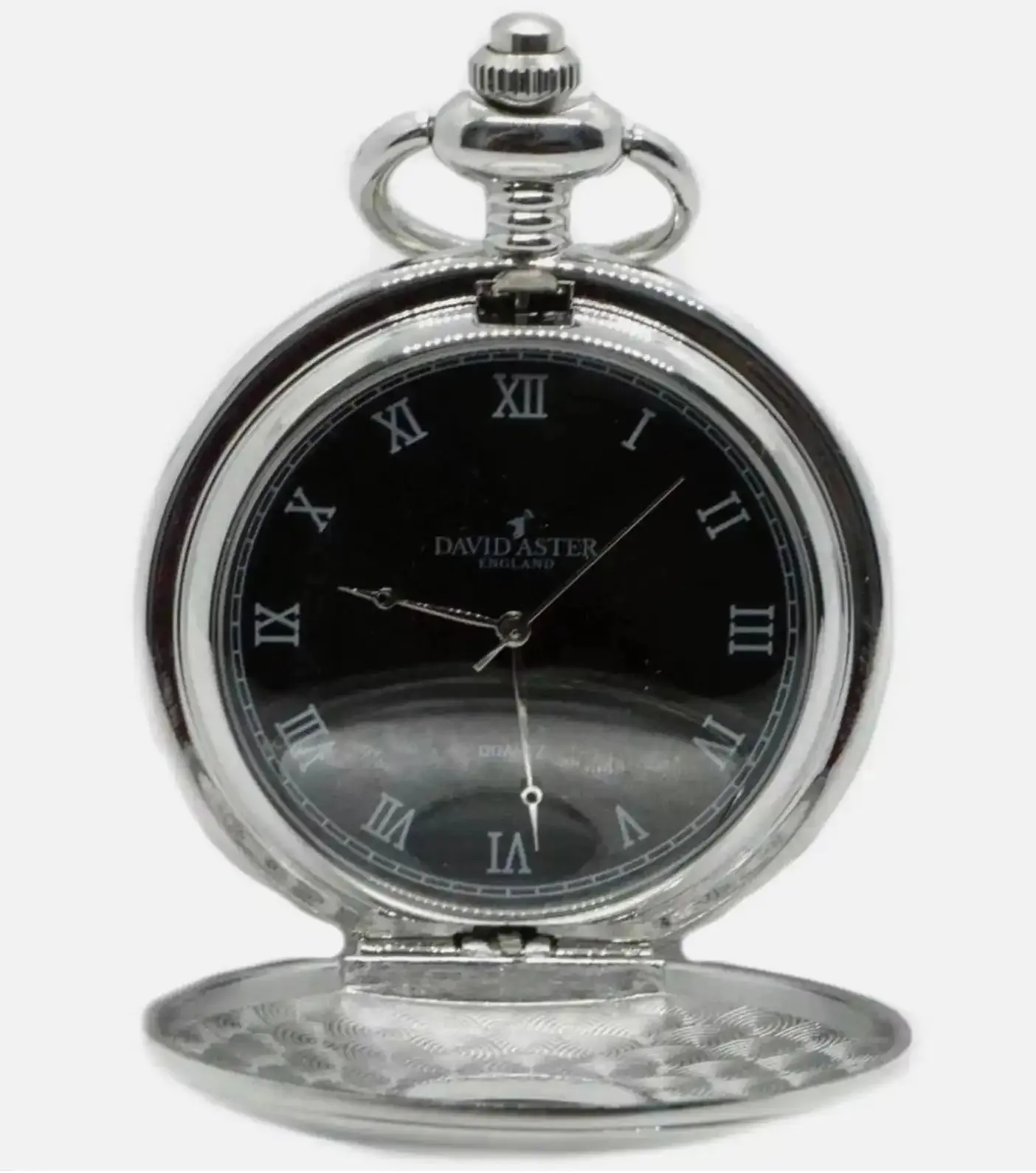 David Aster Quartz Half Hunter Pocket Watch - Silver/Black