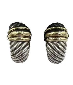 David Yurman Silver Gold J Hoop Clip On Earrings