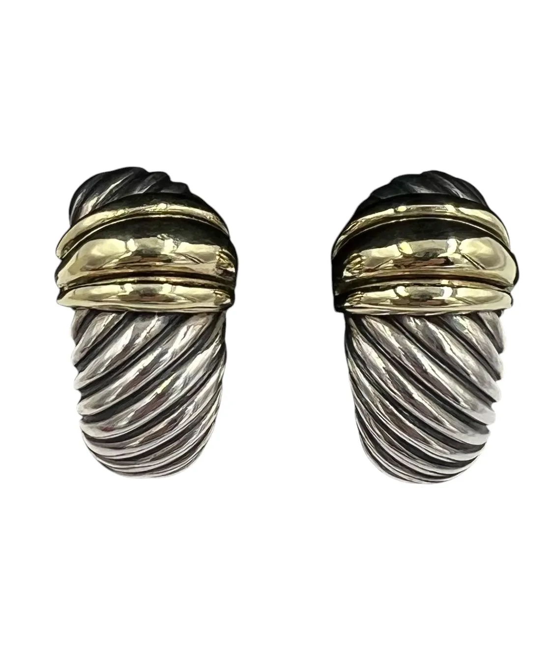 David Yurman Silver Gold J Hoop Clip On Earrings