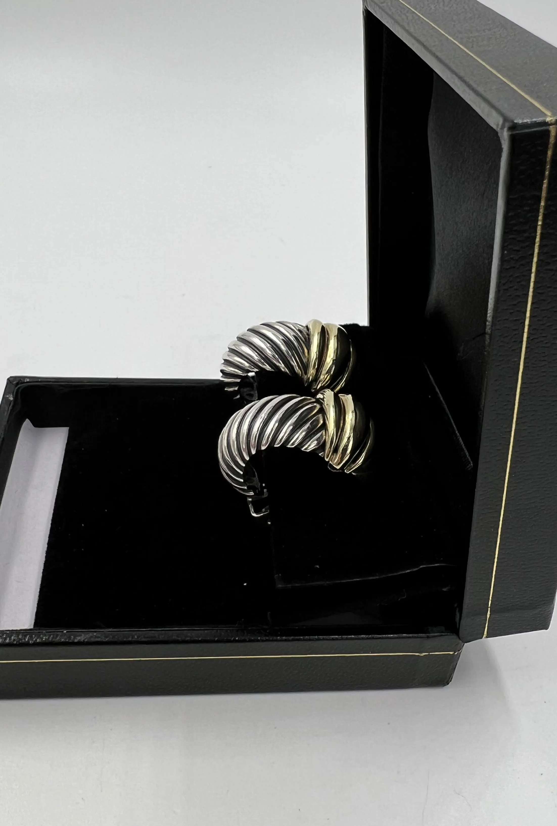 David Yurman Silver Gold J Hoop Clip On Earrings