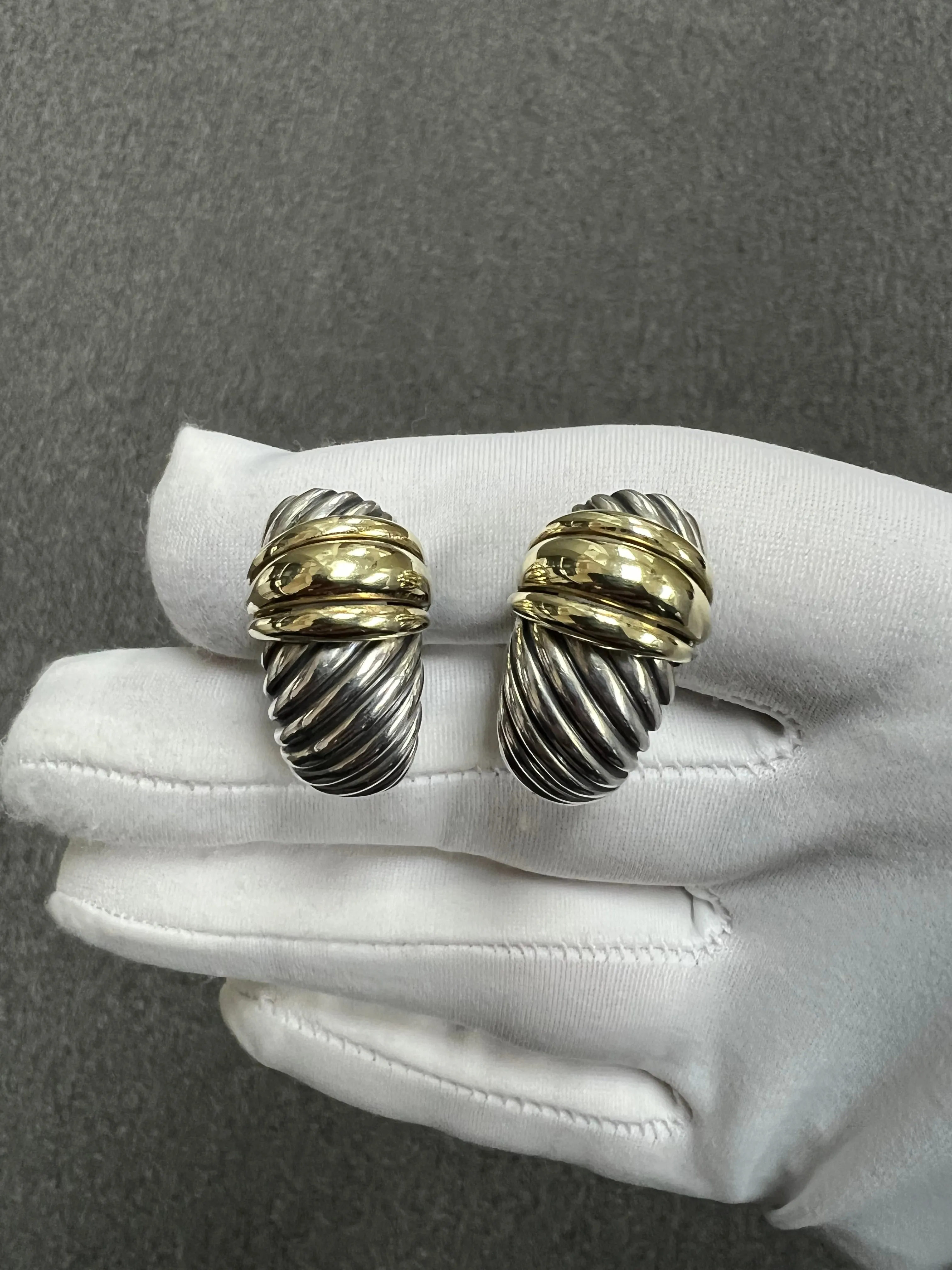 David Yurman Silver Gold J Hoop Clip On Earrings