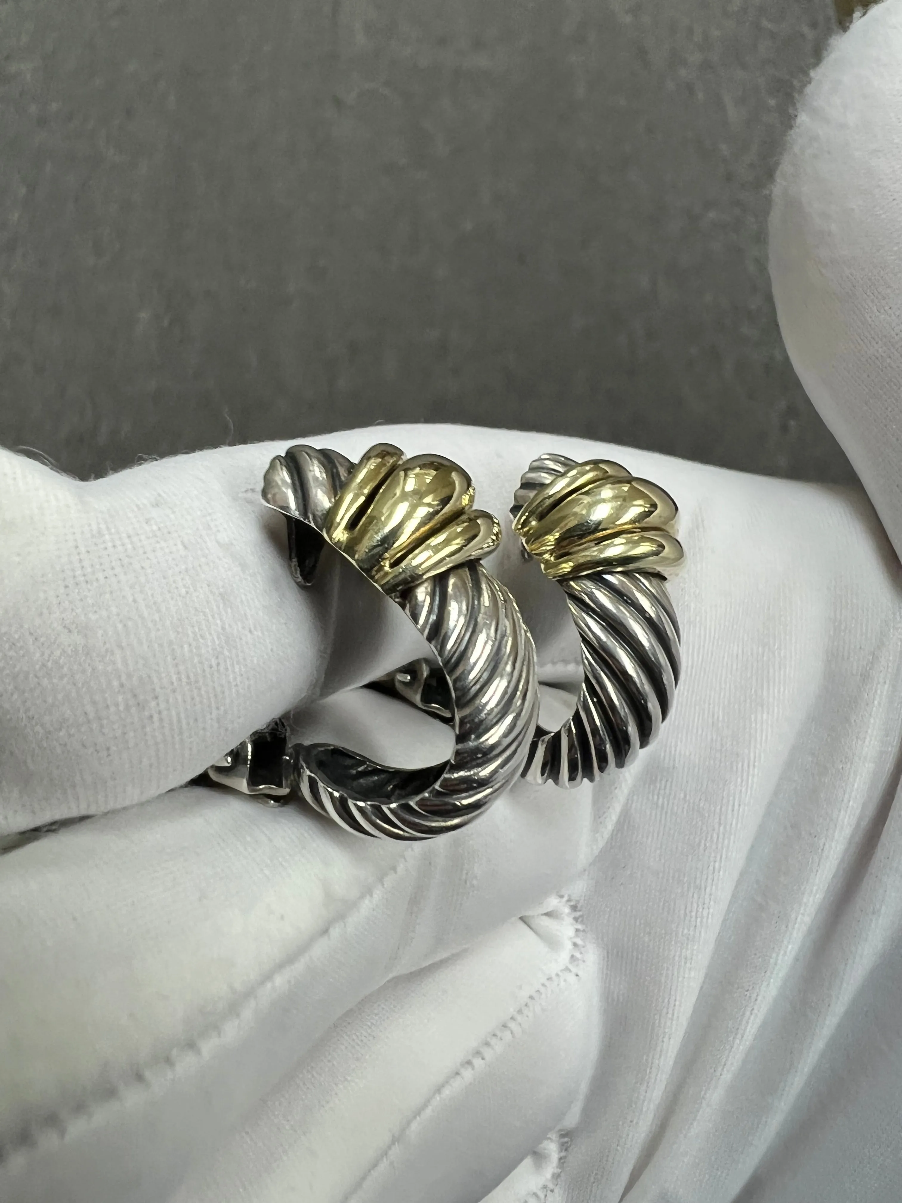 David Yurman Silver Gold J Hoop Clip On Earrings