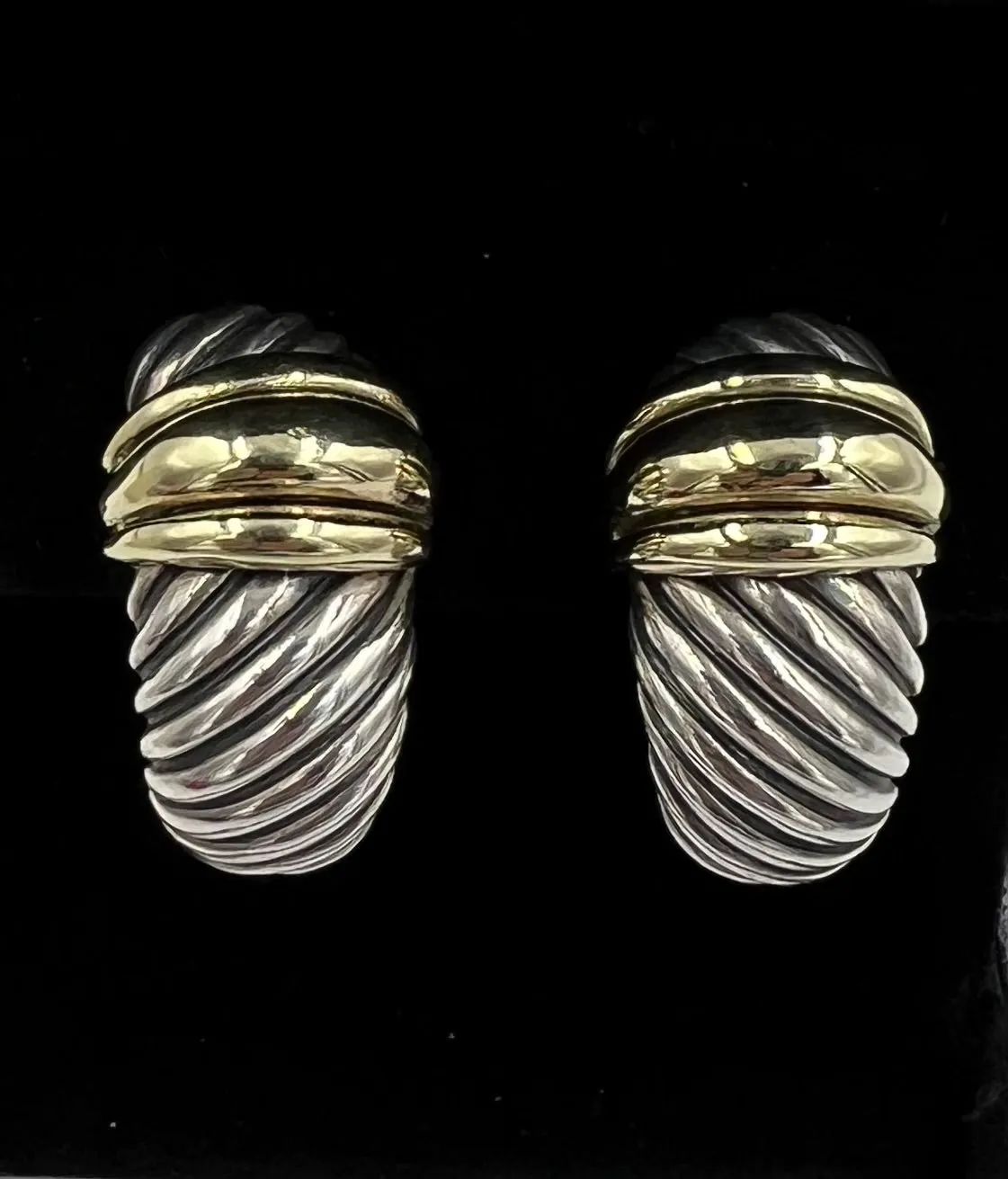 David Yurman Silver Gold J Hoop Clip On Earrings