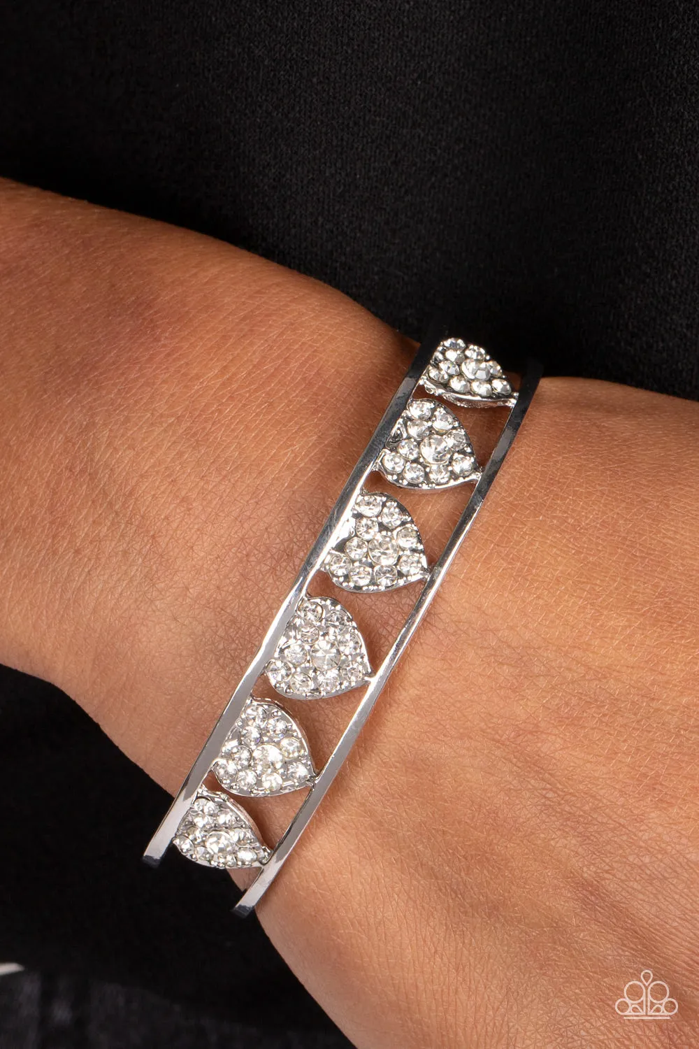 Decadent Devotion - White Heart Rhinestone) Bracelet