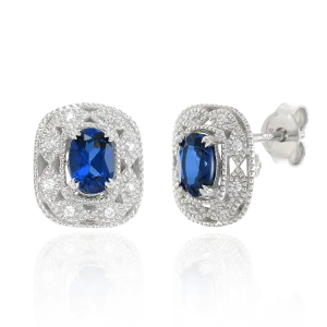 Deco Inspired Blue Sapphire Earrings