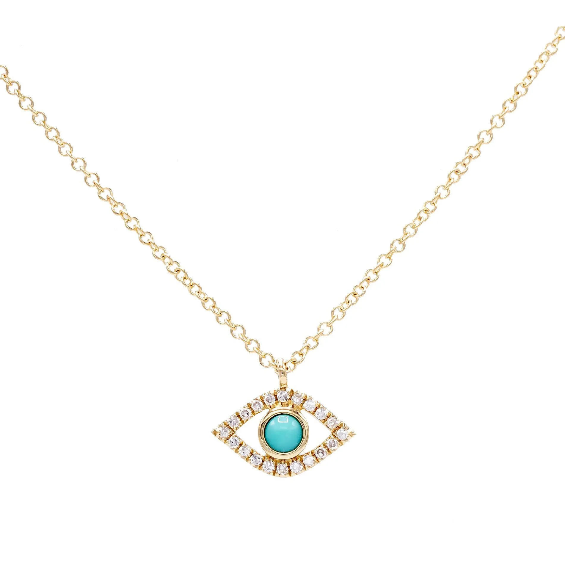 Diamond Turquoise Open Evil Eye Necklace 14K