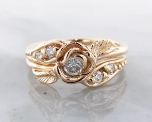 Diamond Yellow Gold Wedding Ring Set, Prize Tea Rose