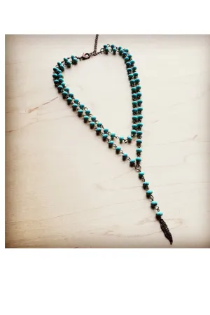 Double Lariat Turquoise Necklace w/ Copper Feather