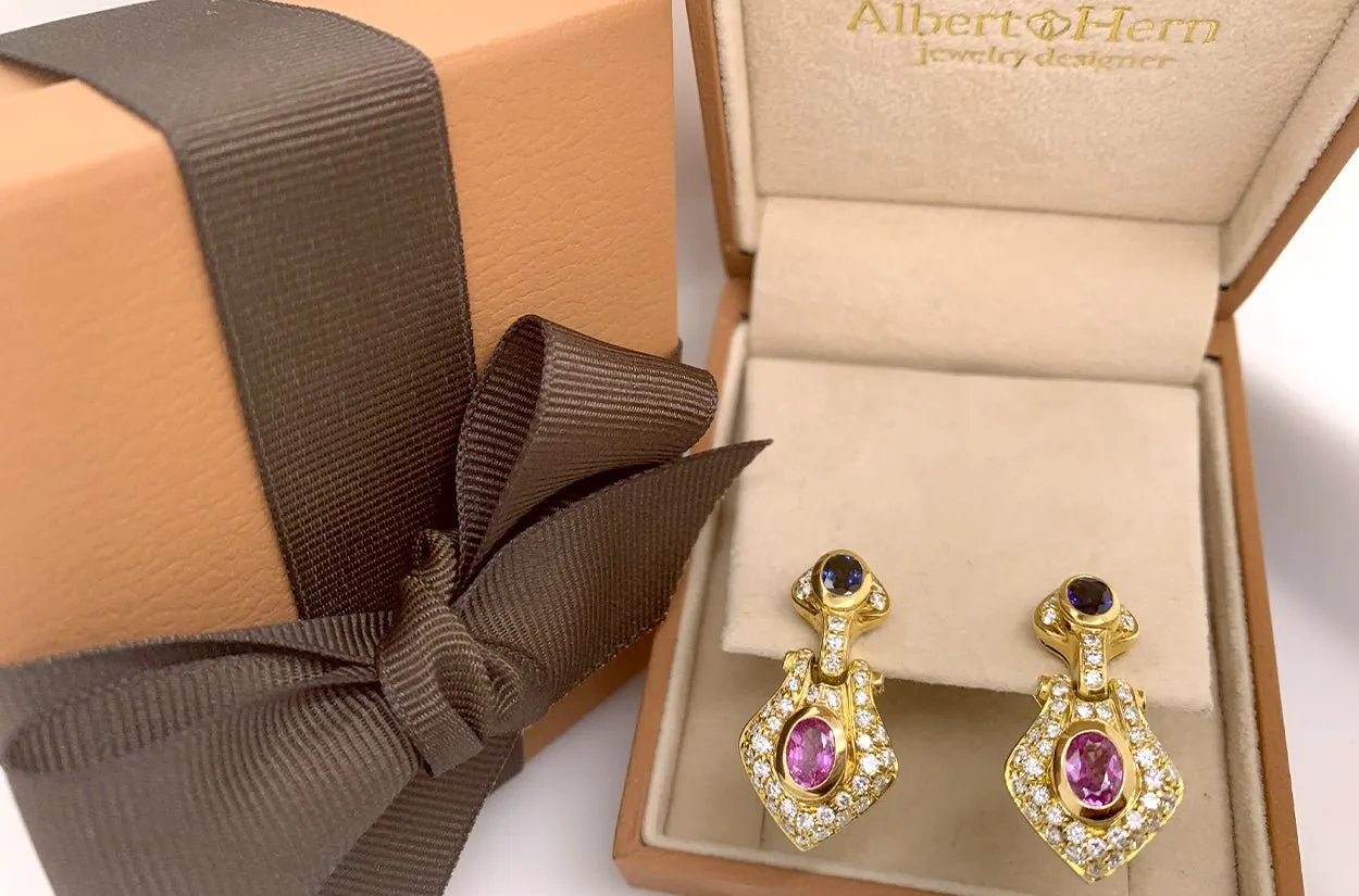 Earrings 18kt Gold Classic Sapphires & Diamonds
