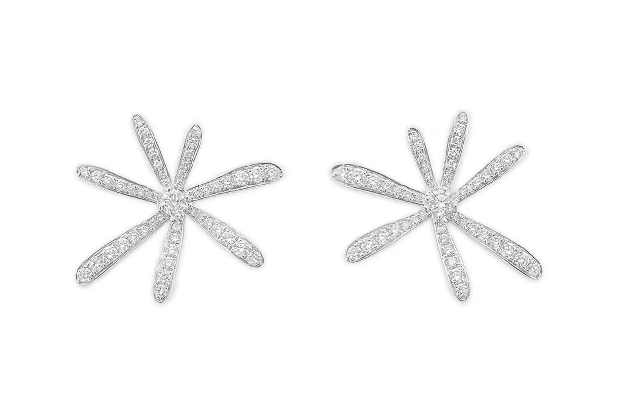 Earrings 18kt Gold Large Flower & Diamonds