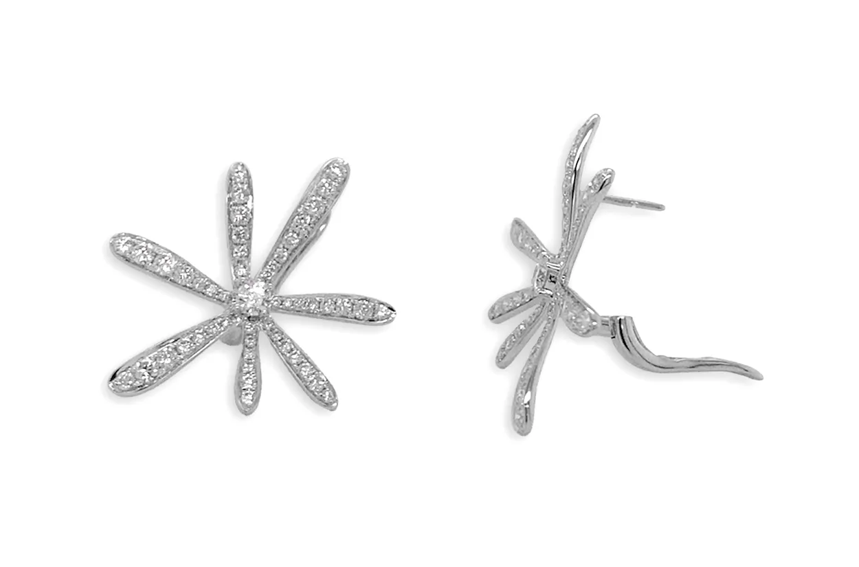 Earrings 18kt Gold Large Flower & Diamonds