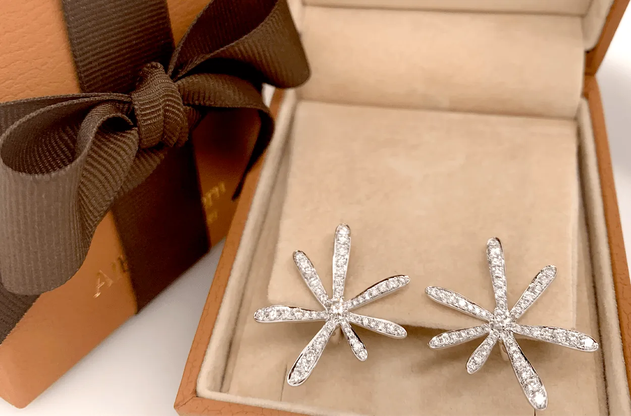 Earrings 18kt Gold Large Flower & Diamonds