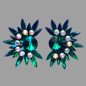 Earrings, Emerald and Crystal AB Rhinestones