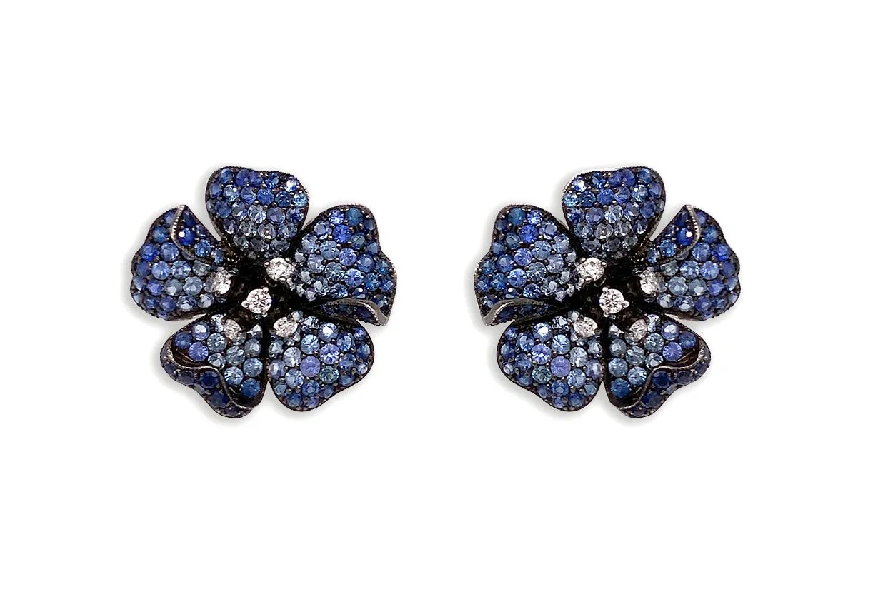 Earrings Flowers with Blue Sapphires Degrade & Diamonds