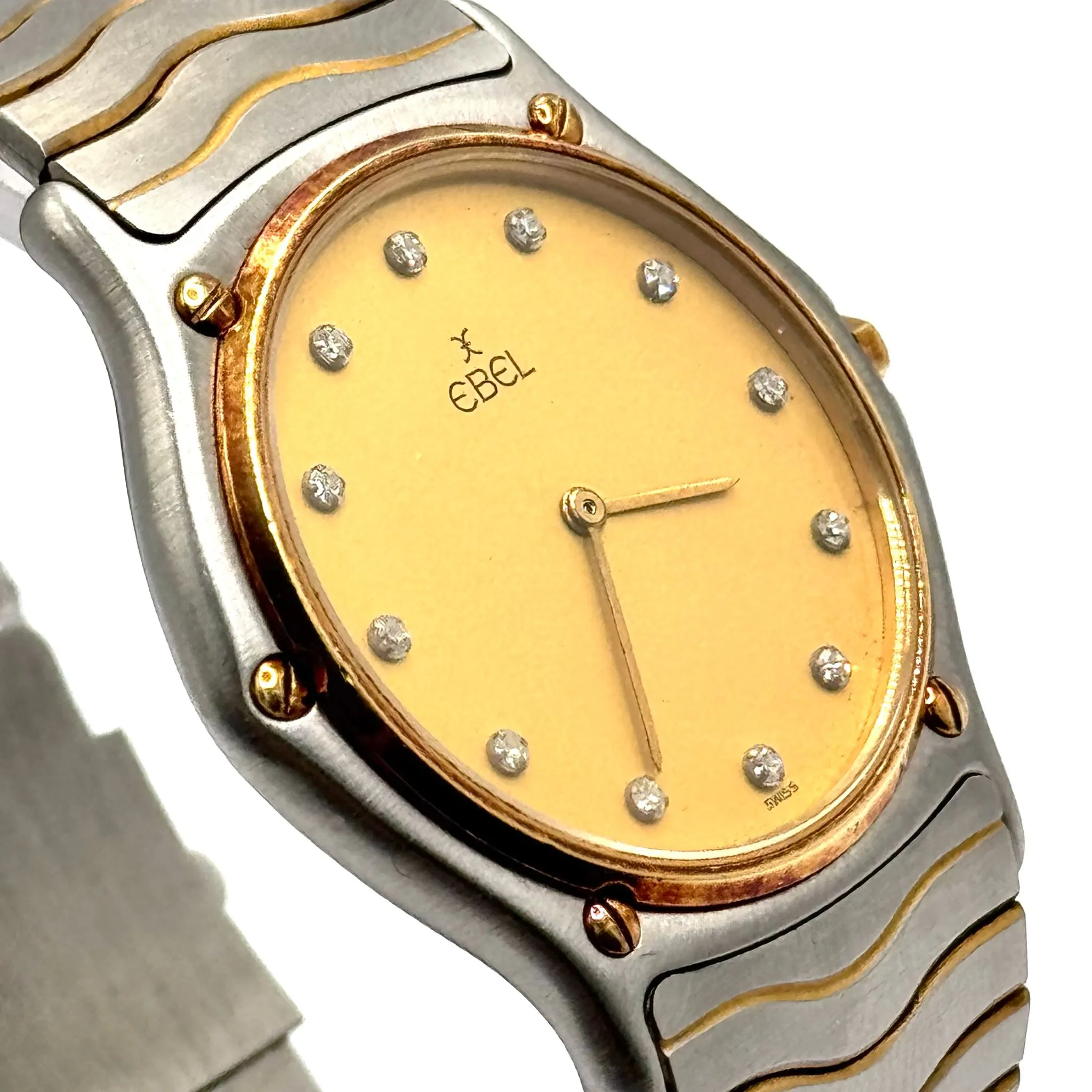 EBEL 181903 Classic Wave Quartz 18k Half Gold, Diamond Index Watch, 34mm
