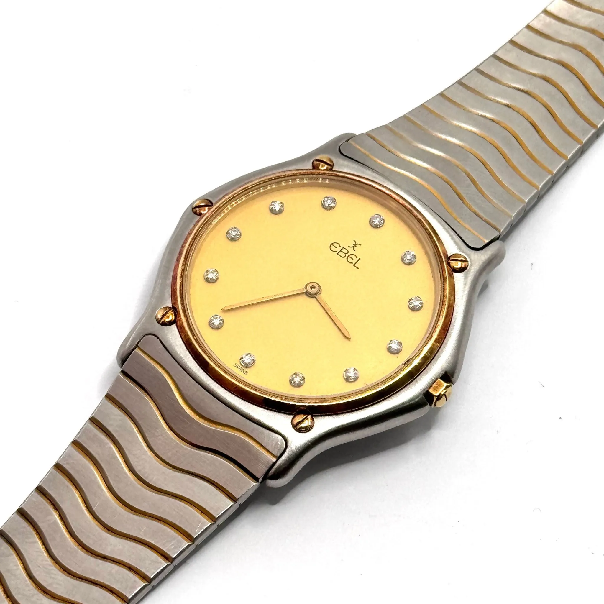 EBEL 181903 Classic Wave Quartz 18k Half Gold, Diamond Index Watch, 34mm