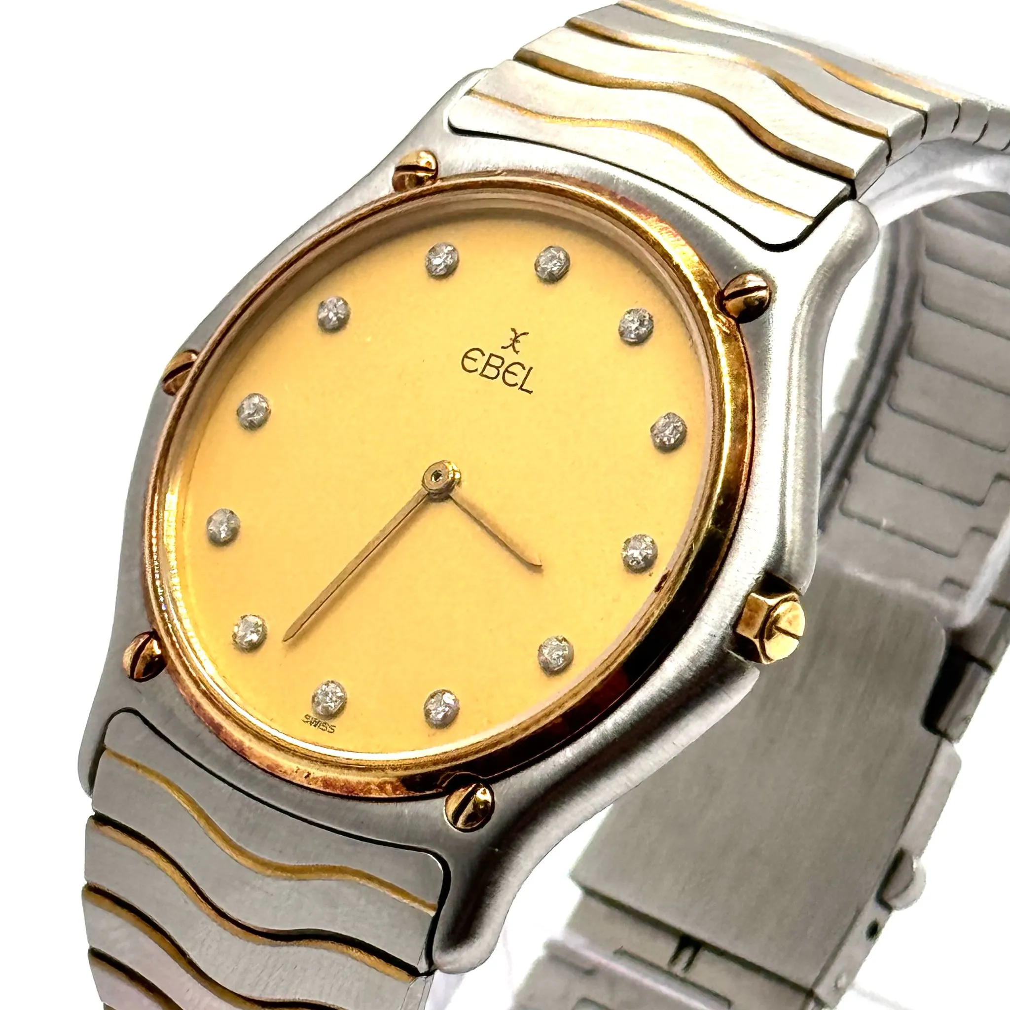 EBEL 181903 Classic Wave Quartz 18k Half Gold, Diamond Index Watch, 34mm