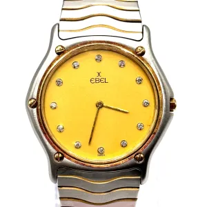 EBEL 181903 Classic Wave Quartz 18k Half Gold, Diamond Index Watch, 34mm