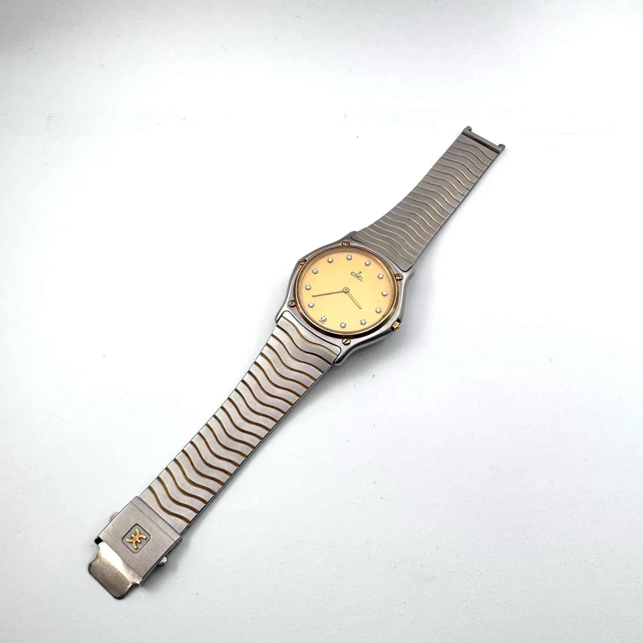 EBEL 181903 Classic Wave Quartz 18k Half Gold, Diamond Index Watch, 34mm