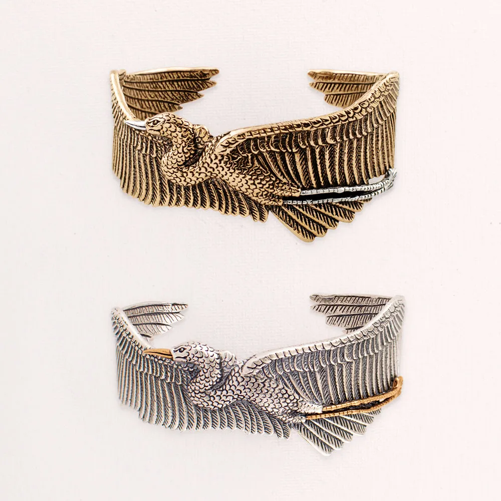 Egret Cuff in Silver with Bronze Accents