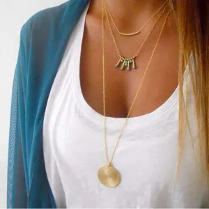 Elegant 3-Layer Turquoise Multilayer Necklace with Adjustable Length & Zinc Alloy Design