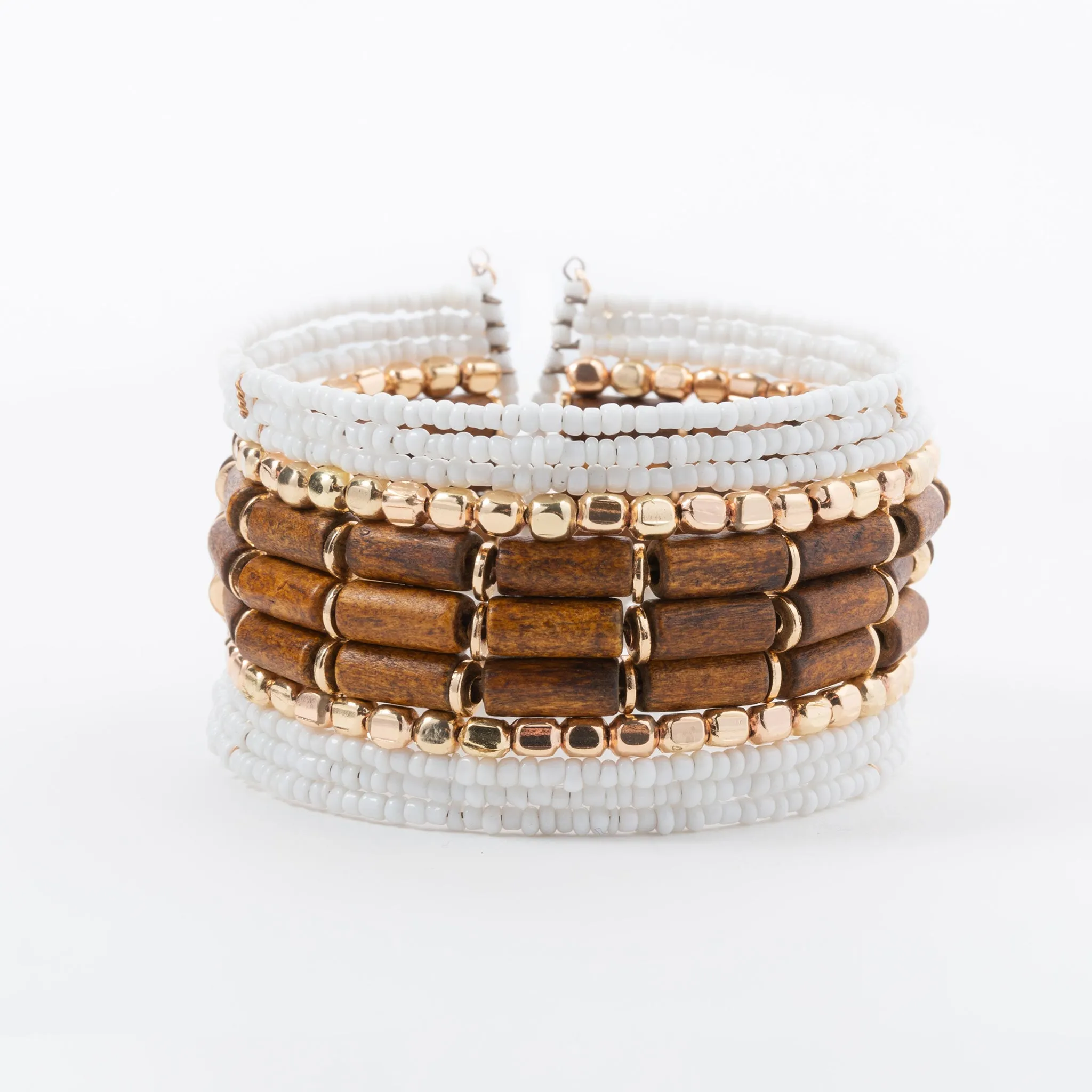 Ellison Wood And Bead Cuff Bracelet