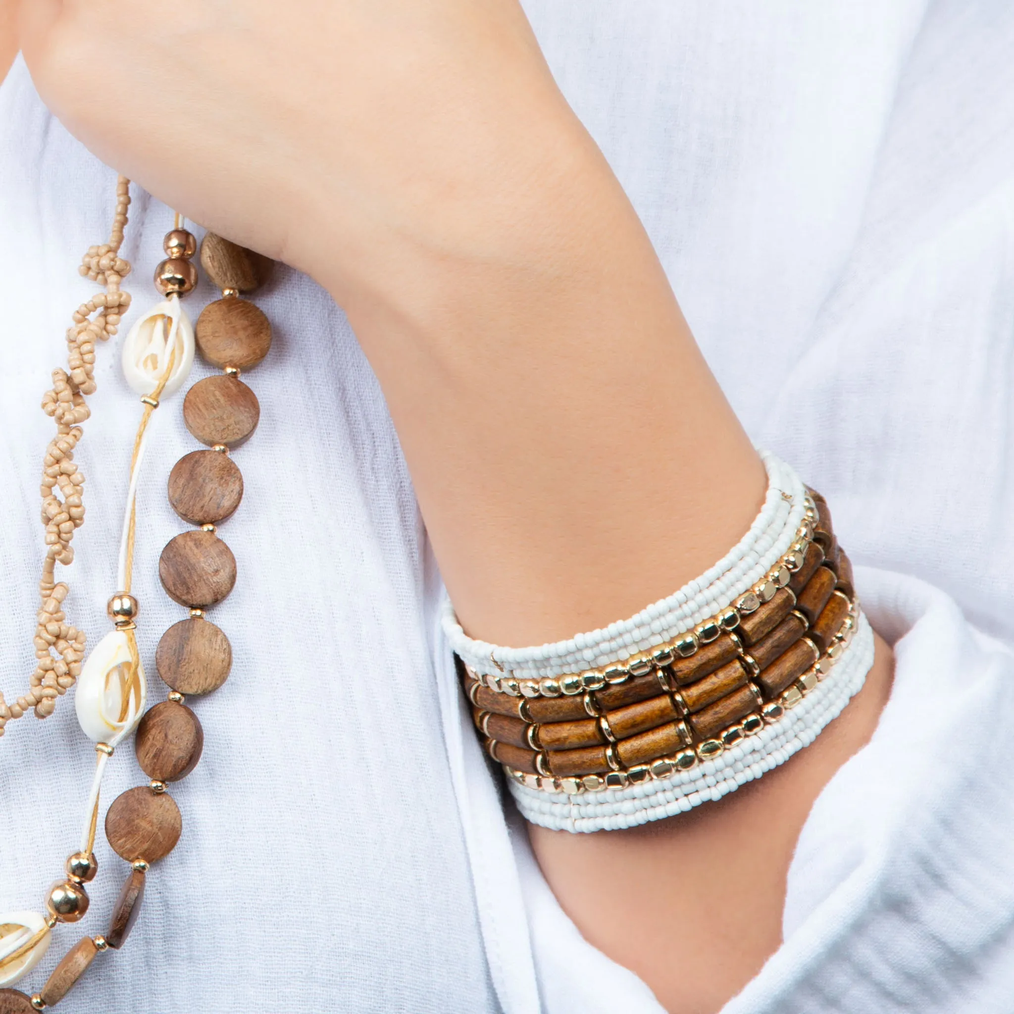 Ellison Wood And Bead Cuff Bracelet