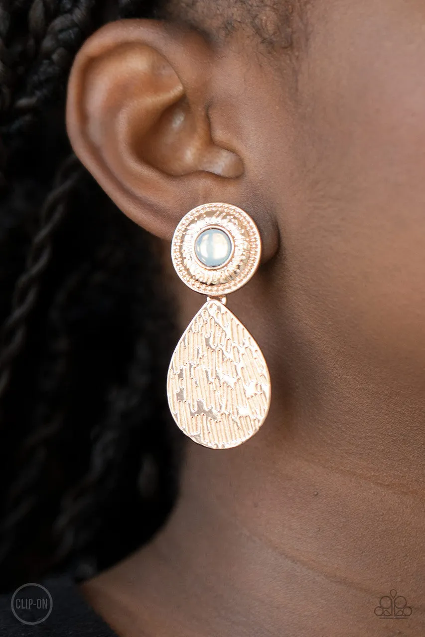 Emblazoned Edge Rose Gold Paparazzi Clip-On Earrings