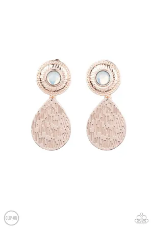 Emblazoned Edge Rose Gold Paparazzi Clip-On Earrings