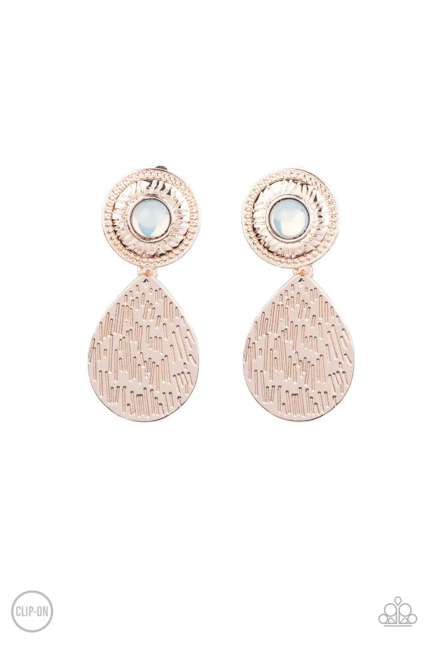 Emblazoned Edge Rose Gold Paparazzi Clip-On Earrings